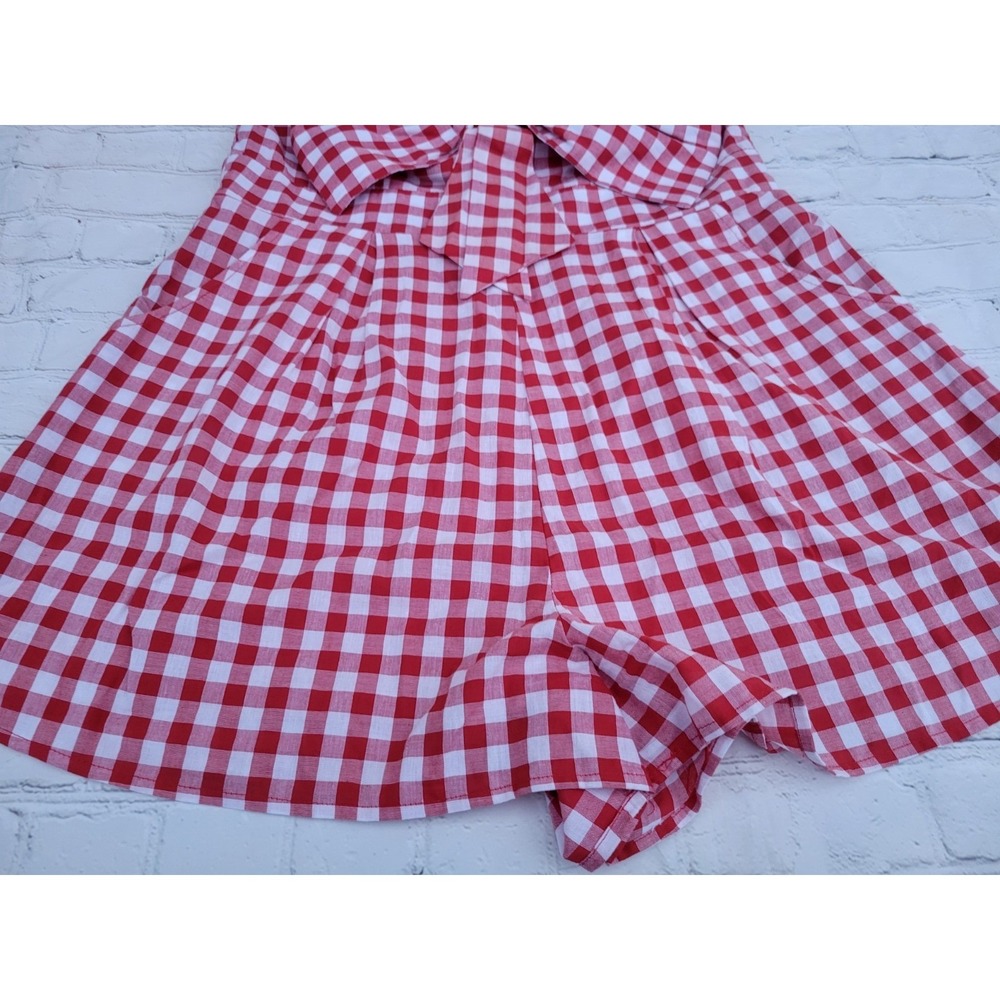 Francesca's Red White Gingham Strapless Bow Front Romper XL Womens Summer Picnic - Picture 3 of 5